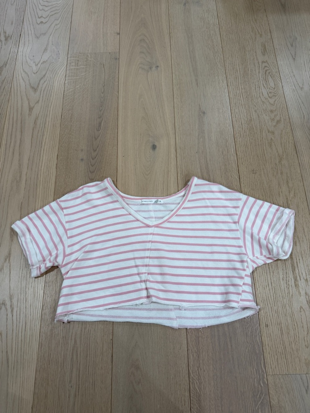 Altar’d State Pink & White Striped V-Neck Crop Top